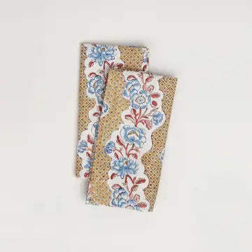 Yellow Blooming Trellis Block Printed Napkin, Set of 2