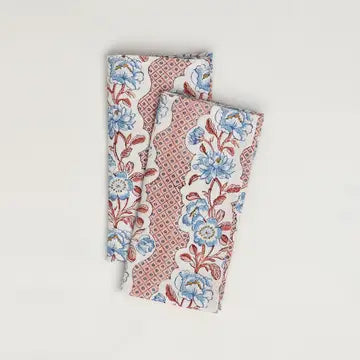Pink Blooming Trellis Block Printed Napkin, Set of 2