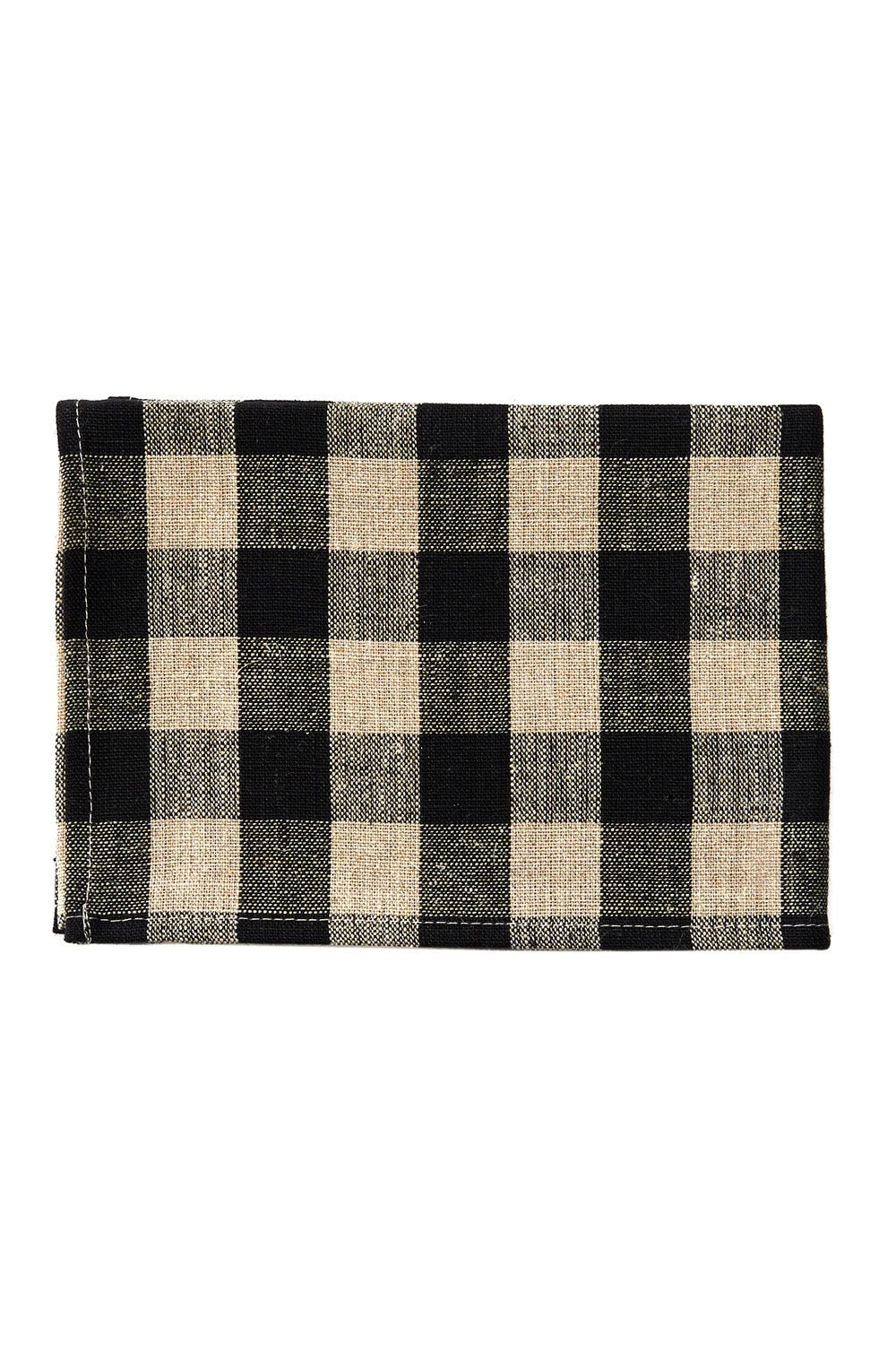 Linen Tea Towel, Black Natural Check