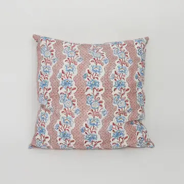 Pink Blooming Trellis Block Printed Linen Cushion Cover