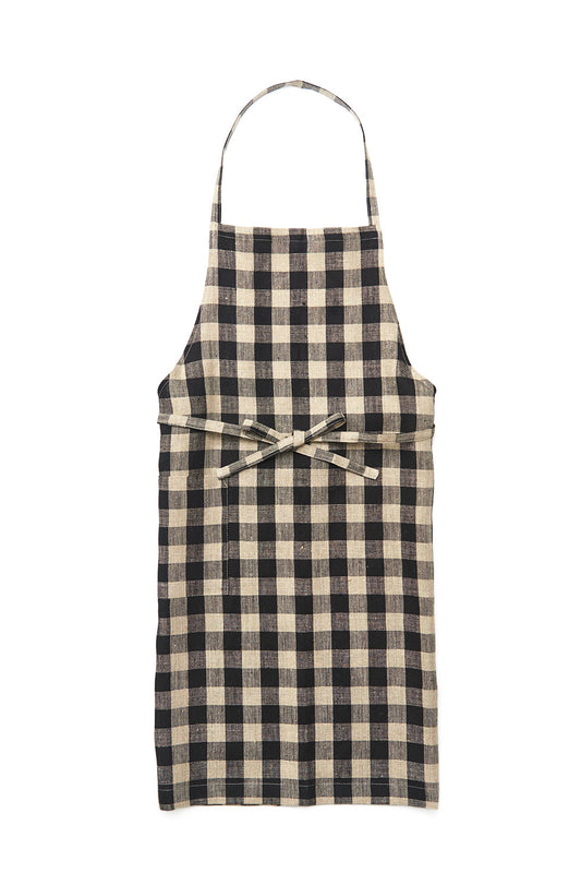 Linen Full Apron, Black Natural Check