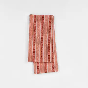 Hand Block Linen Napkin, Set of 2 - Floral Stripe Red
