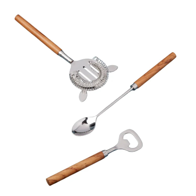 Teakwood/Stainless Steel Bar set (3 Piece)