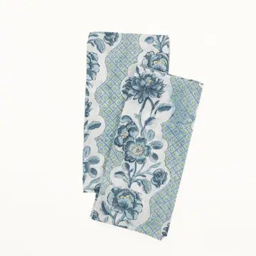 Indigo Blooming Trellis Block Printed Napkin, Set of 2