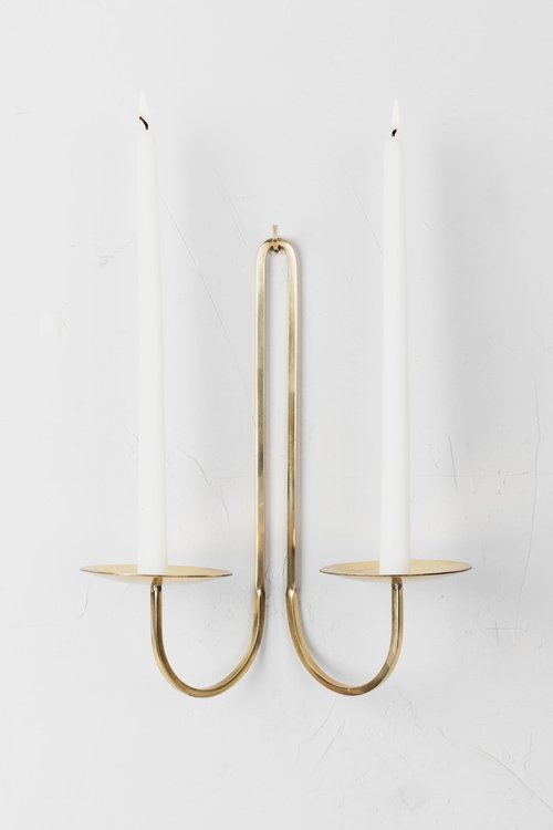 Two Arm Candle Holder - Brass